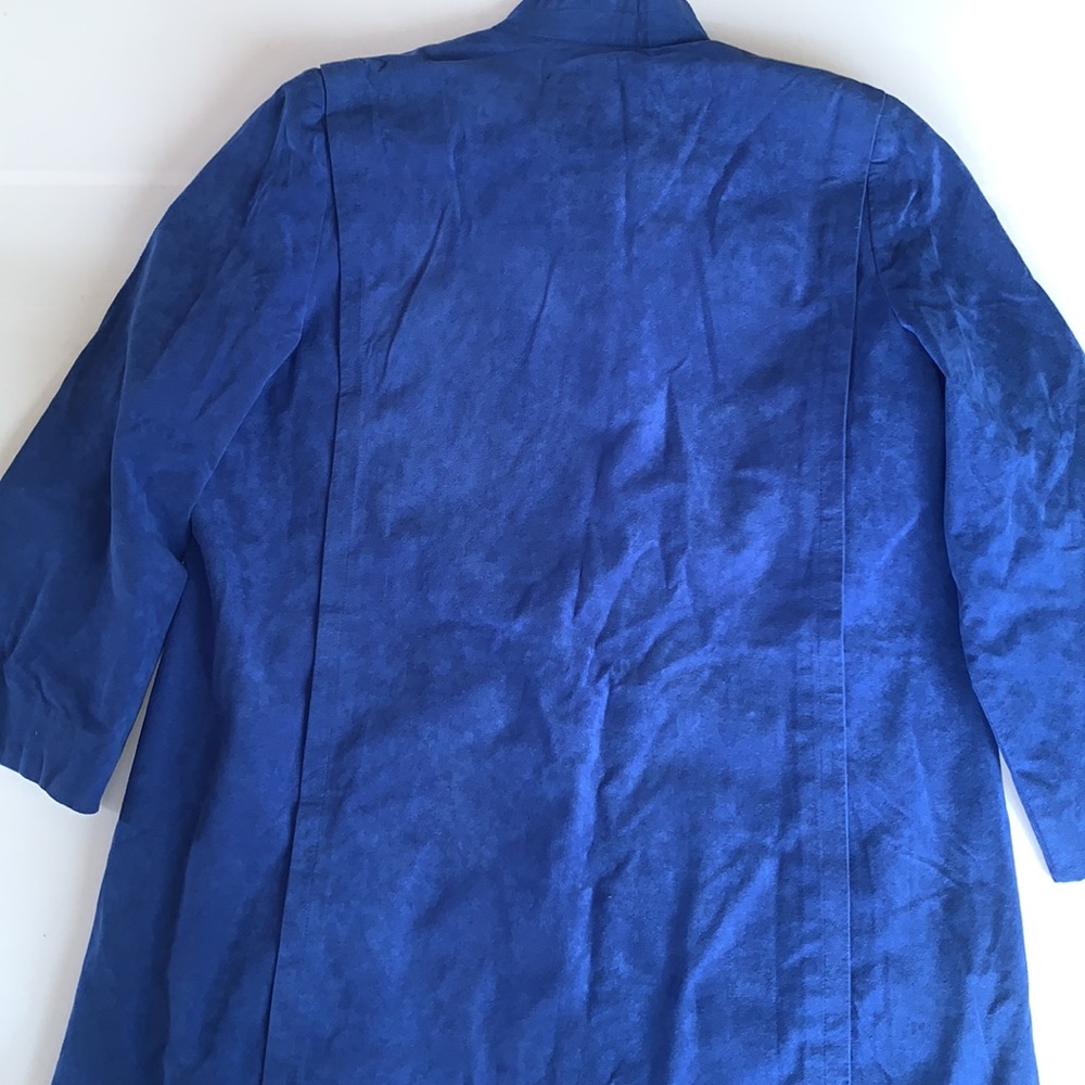 A Trigere Coat Vintage Suede Coat Long Open Soft Blue Size Large - Picture 10 of 13